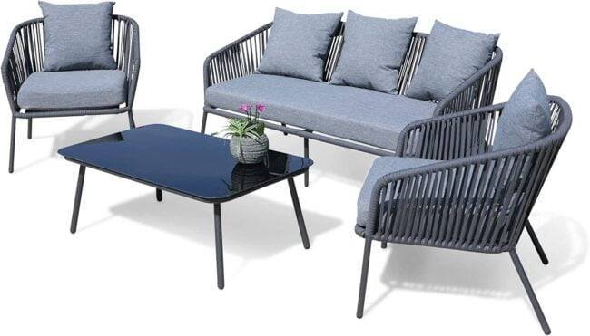 DEVOKO 5-Seater Grey Rope Sofa Set - Image 2