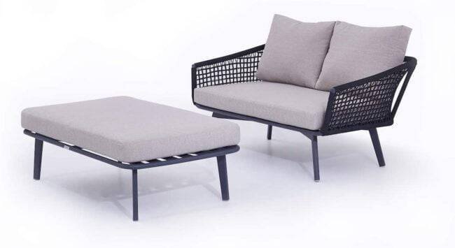DEVOKO 2-Piece Outdoor Rope Chair and Ottoman Set (Black/Grey) - Image 2