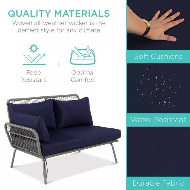 DEVOKO L-Shaped Outdoor Sofa Set with Rope Woven Design - Grey & Navy-blue - Image 3