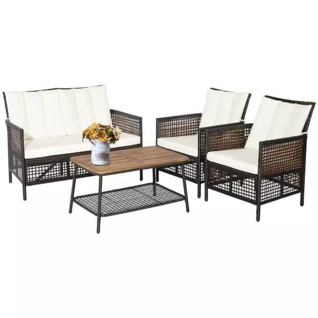 DEVOKO 4PCS Wicker Patio Furniture Set (Dark Brown & Off-white) - Image 3