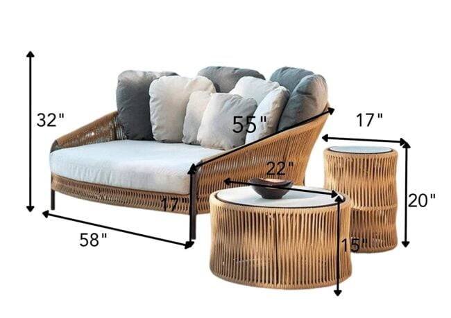 DEVOKO Outdoor Rope Daybed Set (Beige/Off-White) - Image 2