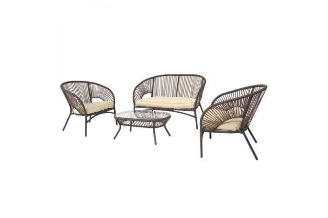 Devoko 4-Piece Wicker Patio Furniture Set with Cushions and Table (Dark Brown) - Image 3