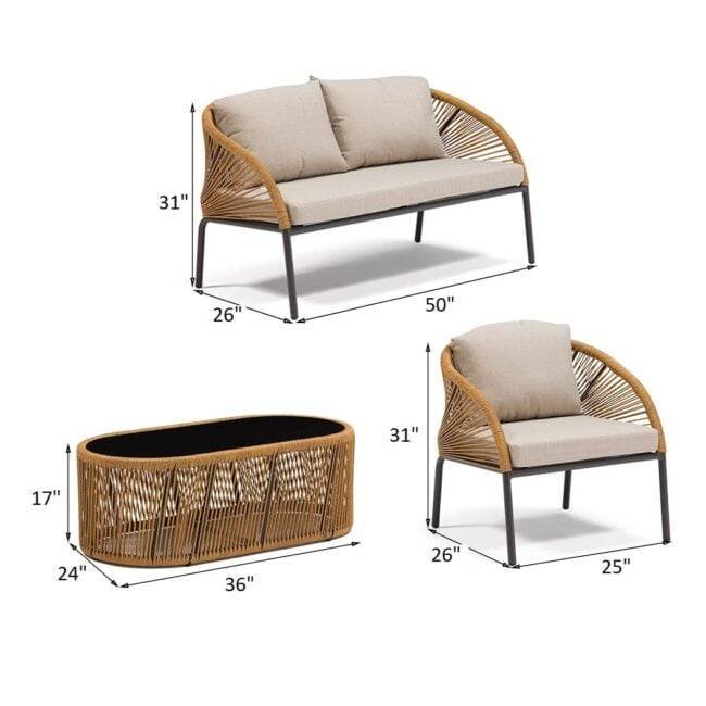DEVOKO Outdoor Conversation Sofa Set with Cushions and Center Table (Beige & Cream) - Image 2
