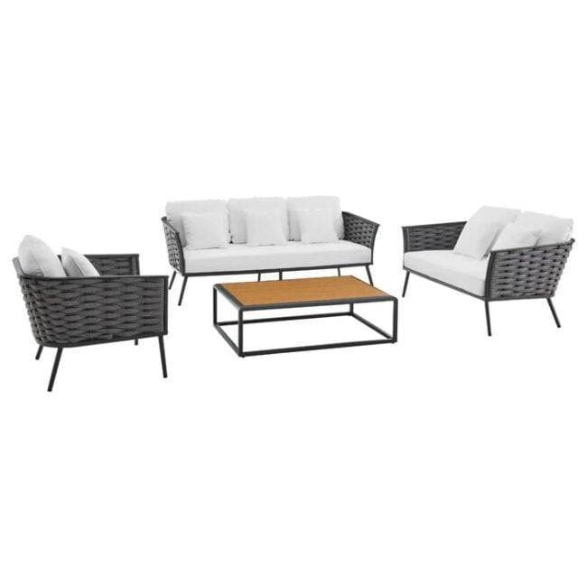DEVOKO 4-Piece Outdoor Rope Sofa Set in Grey & White - Image 3