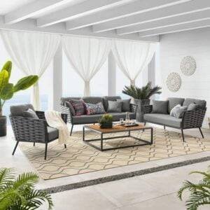 4-Piece Devoko Outdoor Rope Sofa Set with Wooden Top Table - Grey