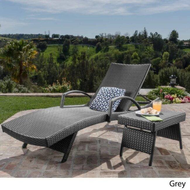 DEVOKO Dark Brown Poolside Lounger with Table - Image 5