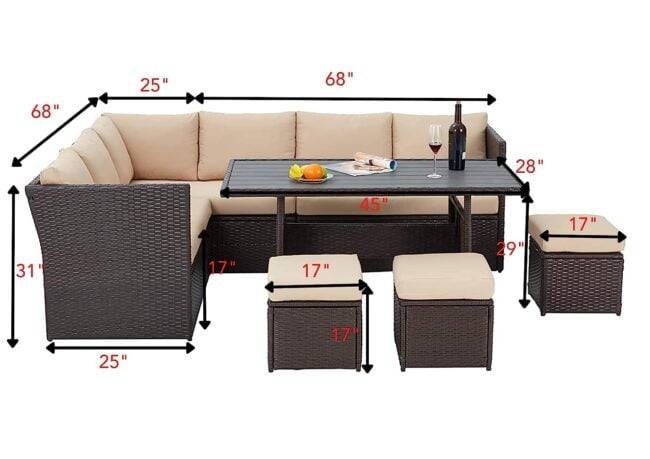 DEVOKO 6-pcs Wicker Sofa Dining Set - Dark Brown/Cream - Image 2