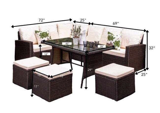 DEVOKO 6-Pcs Wicker Sofa Dining Set (Dark Brown & Cream) - Image 2