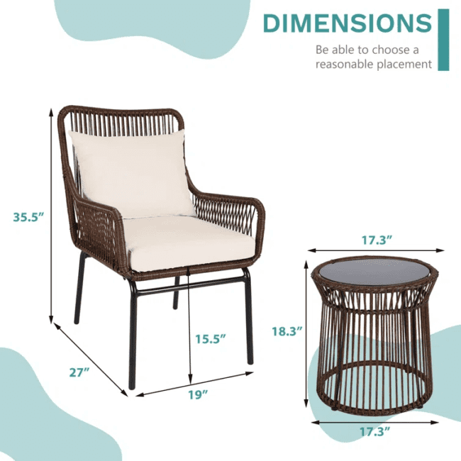 3 Piece Patio Set (Dark Brown Rope & Cream Cushions) - Image 6