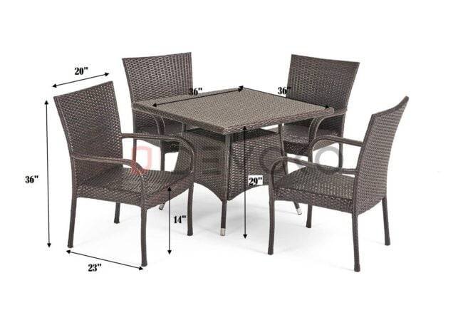 5-Piece Patio Dining Set, 4 Seats + 1 Square Table (Dark Brown) - Image 2