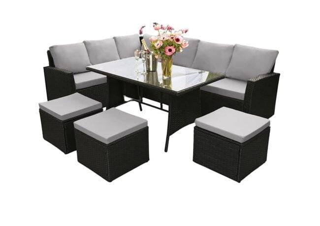 DEVOKO 6-Piece Patio Furniture Set - Black & Grey Outdoor Dining Conversation Set - Image 3