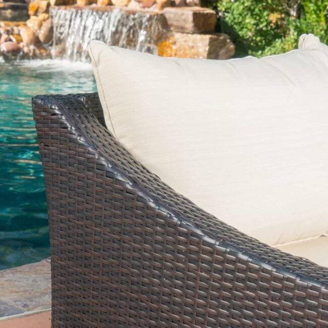 DEVOKO 3PCS L-Shape Rattan Sofa Set with Cushions and Table (Dark Brown & Cream) - Image 3