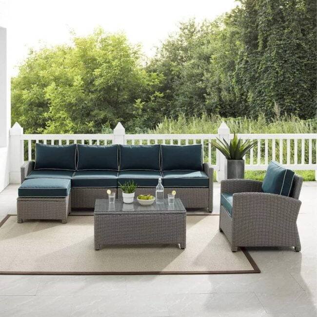 DEVOKO Outdoor Sectional Sofa Set - Grey & Navy Blue - Image 4