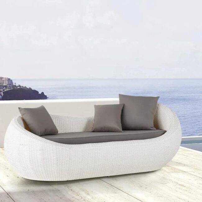 Outdoor Wicker Daybed Set (White/Dark Grey) - Image 3
