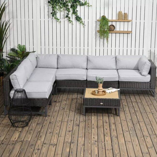 DEVOKO 5 Piece L Shape Sectional Patio Set (Black/Grey) - Image 3