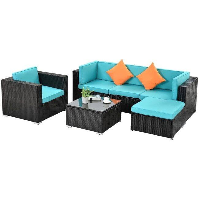 DEVOKO 4pc Waterproof Outdoor Sofa Set (Black/Sky-blue) - Image 3