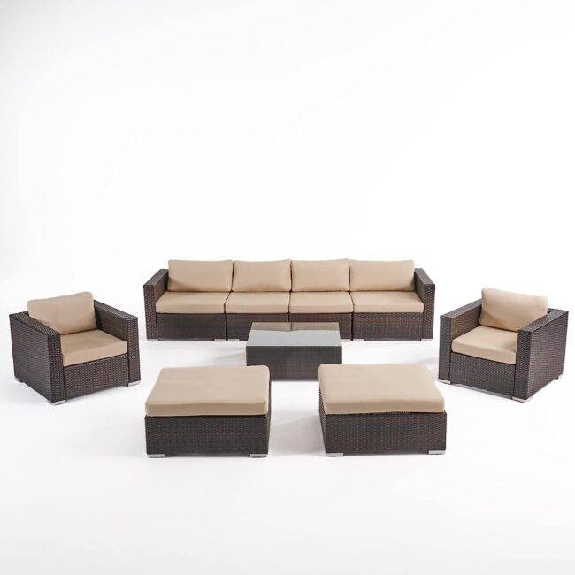 DEVOKO Outdoor Sectional Sofa Set (Dark Brown/Cream) - Image 3
