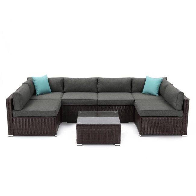 DEVOKO Garden Conversation Sofa Set (Dark Brown/Grey) - Image 3