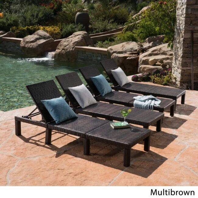 DEVOKO Set of 4 Outdoor Wicker Chaise Loungers(Dark Brown & Green) - Image 3