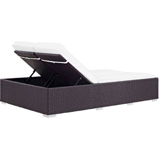 Wicker Rattan Double Chaise Lounge Chair (Dark Brown & White) - Image 4