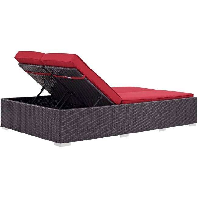 Outdoor Chaise Lounge Chair (Dark Brown & Red) - Image 4