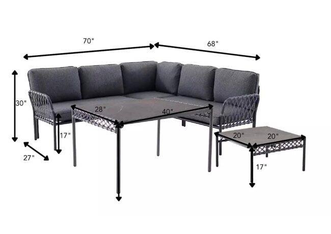 DEVOKO Rope L-Shaped Conversation Sofa Set (Grey) - Image 3