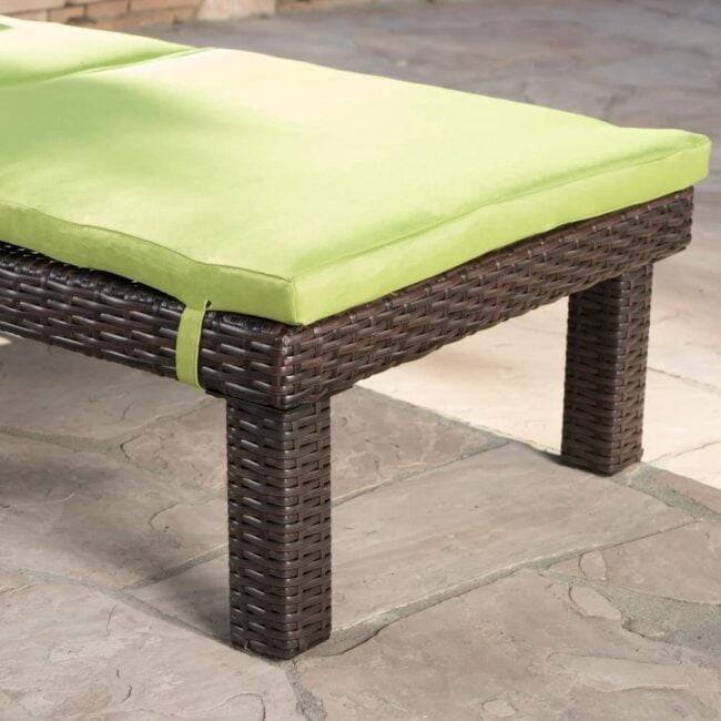 DEVOKO Double Chaise Lounge with Waterproof Cushions -Dark Brown/Light Green - Image 3
