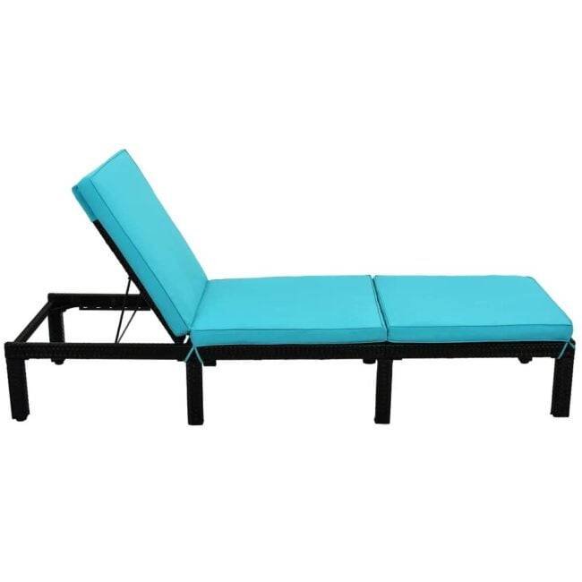 DEVOKO Double Chaise Lounge with Waterproof Cushions - Dark Brown/Sky Blue - Image 3