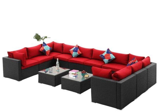6-Piece Outdoor Wicker Set (Black/Red) - Image 3