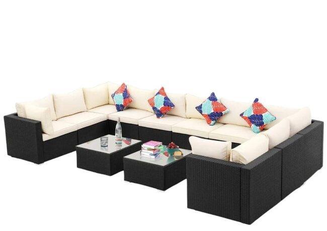 6-Piece Outdoor Wicker Set (Black/Cream) - Image 3