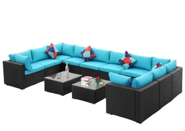 6-Piece Outdoor Wicker Set (Black/Sky-blue) - Image 3