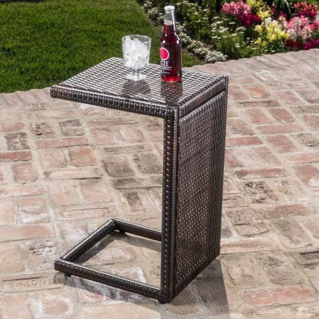 DEVOKO 2 Sets Waterproof Rattan Lounge Sunbeds with Table - Dark Brown - Image 4