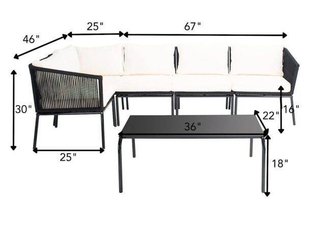 DEVOKO Rope L Shape Sofa Set 3-Pcs (Black/White) - Image 3