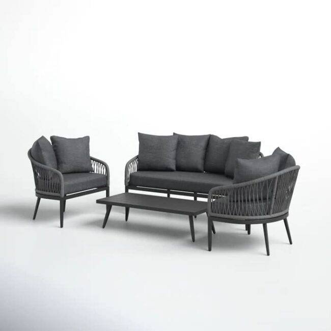 DEVOKO 4 Seater Sofa Rope Furniture Set (Black) - Image 4