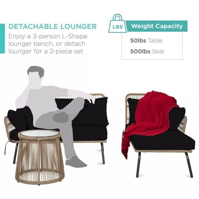 DEVOKO L-Shaped Conversation Sofa Set (Beige/Black) - Image 3