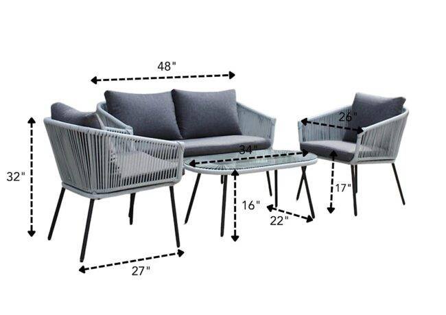 4-Piece Outdoor Patio Conversation Sofa Set (Grey) - Image 3