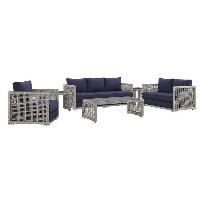 Outdoor 6 Pieces Sectional Patio Furniture (Grey and Navy Blue) - Image 3