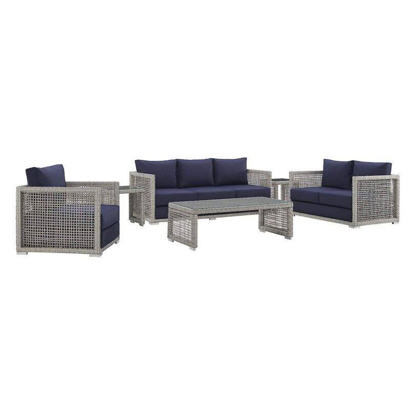 Outdoor 6 Pieces Sectional Patio Furniture (Grey and Navy Blue) - Image 3