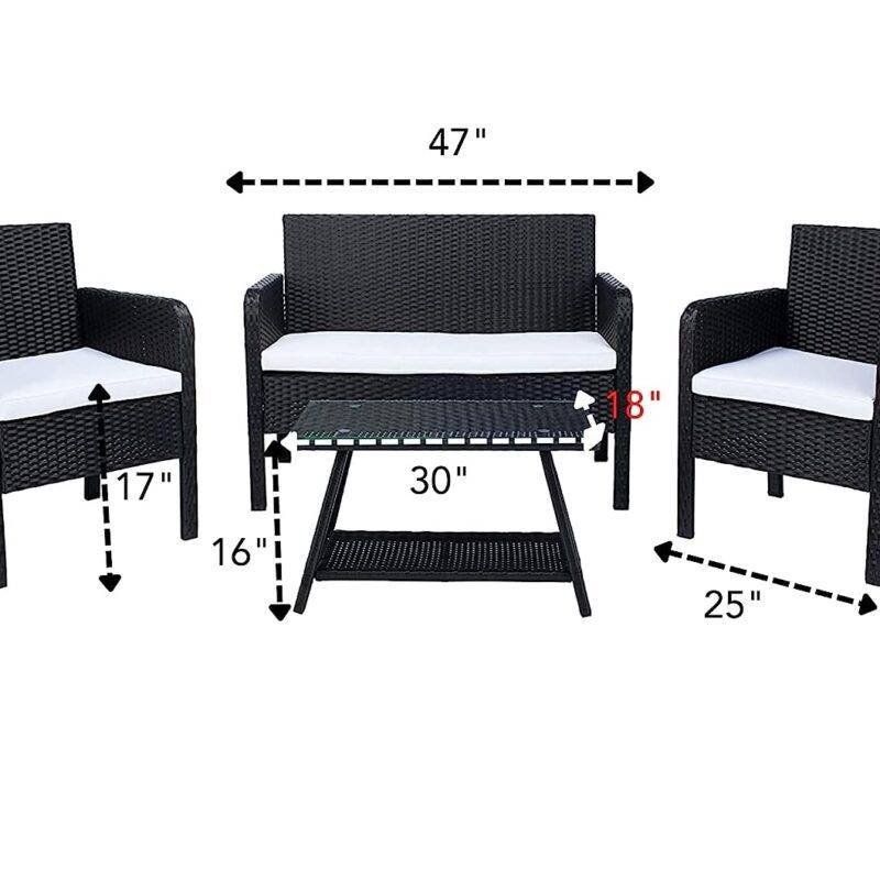 4 Piece Patio Furniture All Weather Outdoor Sectional Sofa Set (Black and White) - Image 3