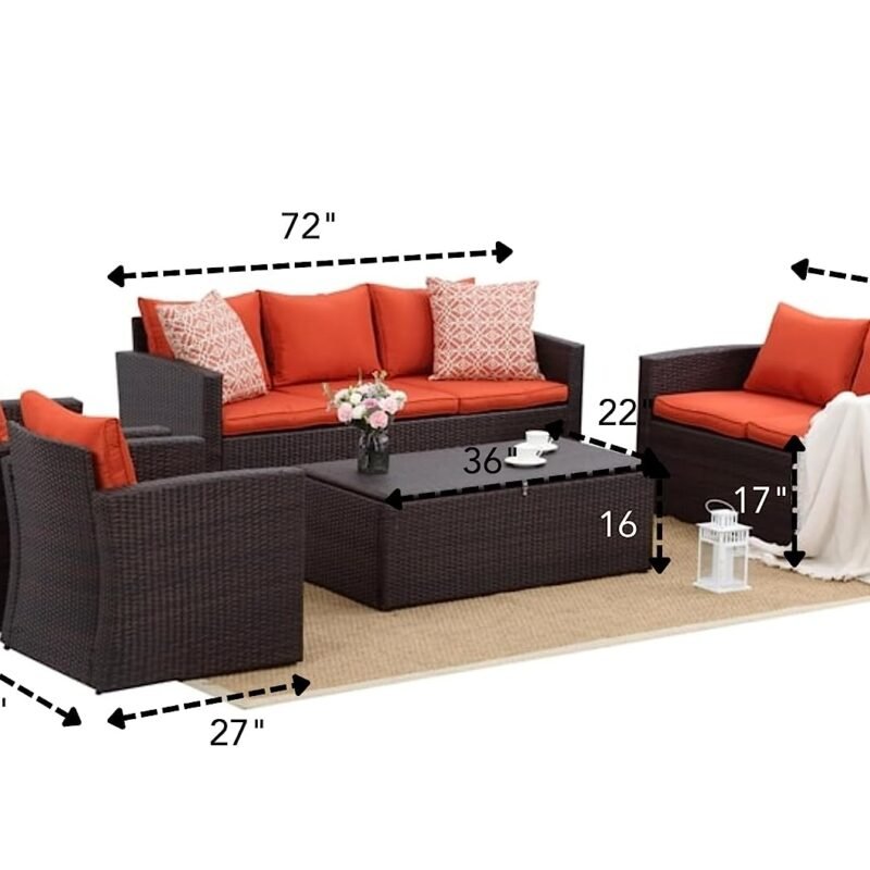 5-Piece Rattan Sofa Set (Dark Brown and Red) - Image 2