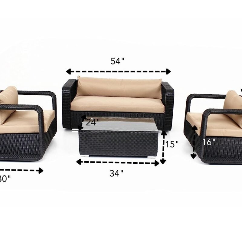 4-Piece Rattan Sectional Set (Dark Brown and Cream) - Image 3
