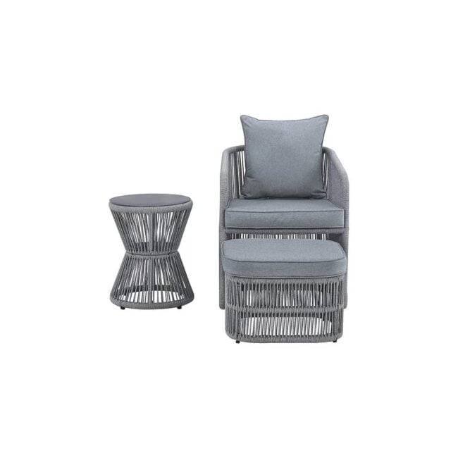 DEVOKO Grey Single Seater Rope Sofa with Cushions and Side Table - Image 3