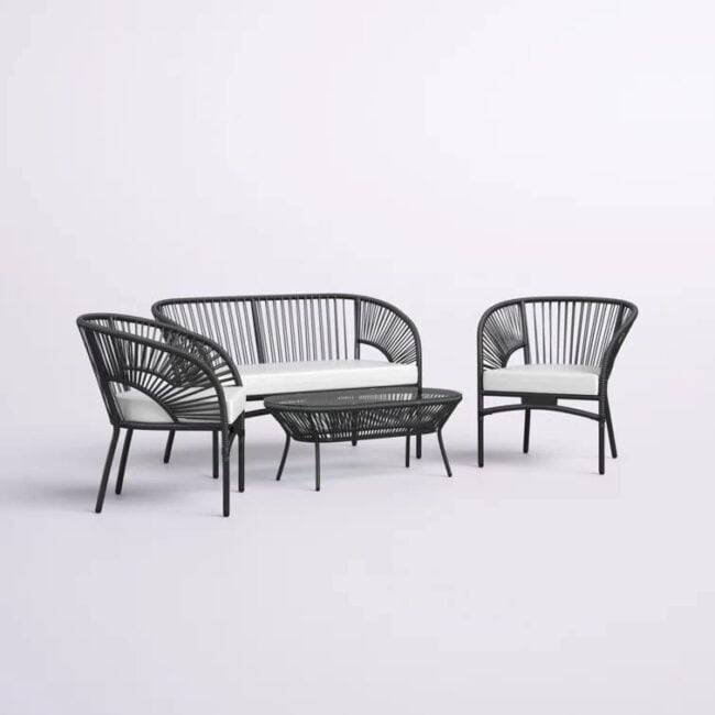 DEVOKO 4-Seater Outdoor Rope Sofa Set with Center Table (Black & White) - Image 3