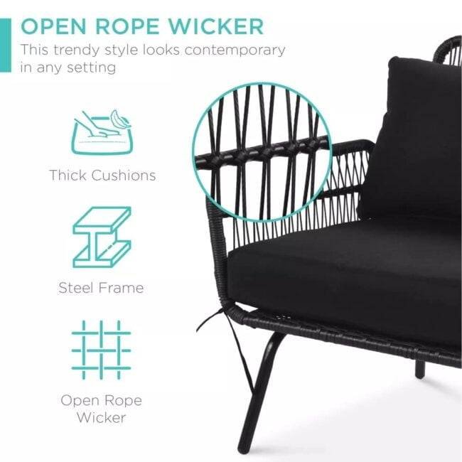 Devoko L-Shaped Patio Conversation Sofa Set with Thick Cushions & Side Table (Black) - Image 4
