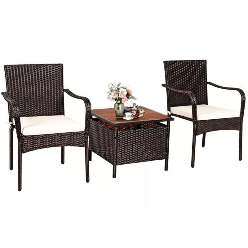Devoko 3-Piece Rattan Patio Furniture Set (Dark Brown/White) - Image 5