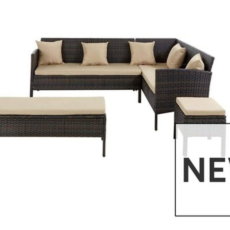 DEVOKO Outdoor Patio Furniture Set with Dining Table, Chairs, and Ottoman (Dark Brown & Cream) - Image 3