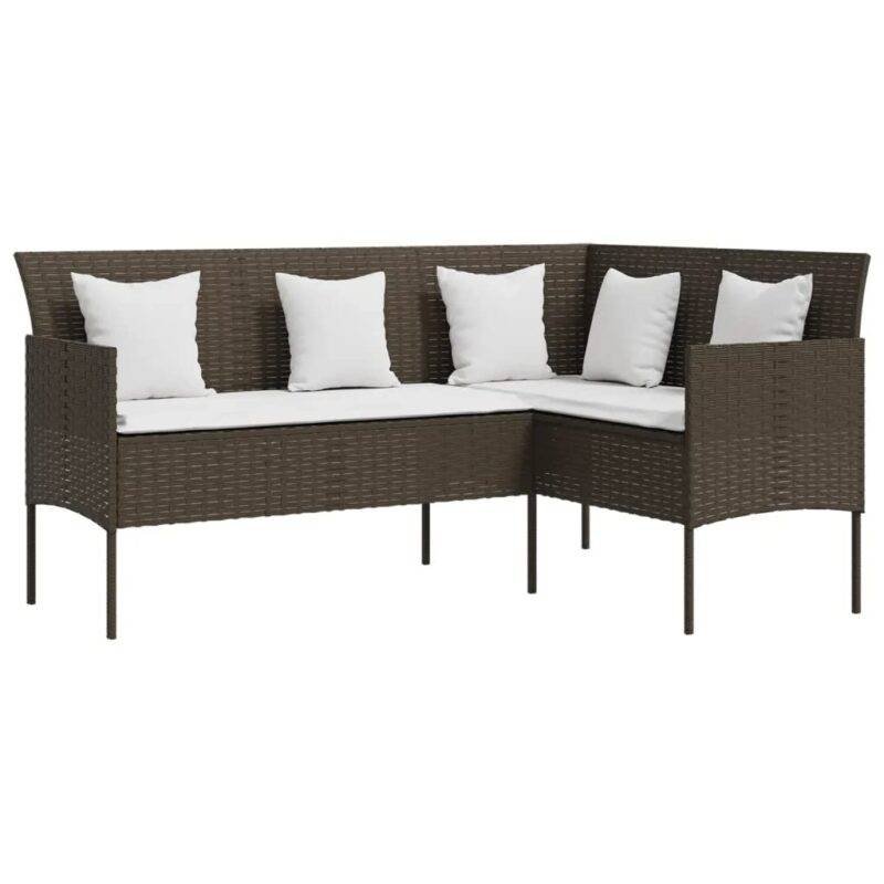 DEVOKO 6-Piece Patio Furniture Set with Dining Table - Dark Brown Rattan/White Cushions - Image 3