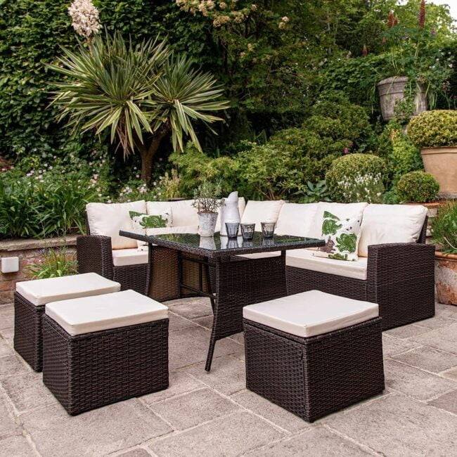 DEVOKO 6-Pcs Wicker Sofa Dining Set (Dark Brown & Cream) - Image 3