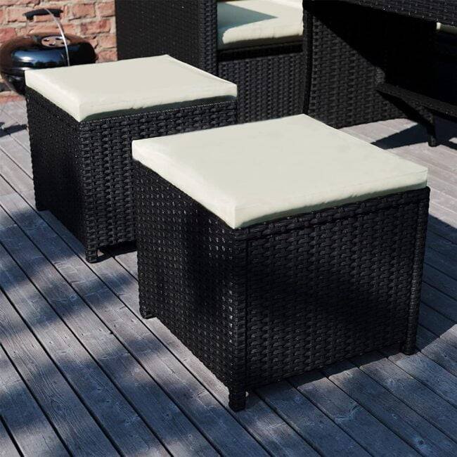 6-Piece Outdoor Wicker Patio Dining Set - Black/Cream - Image 3