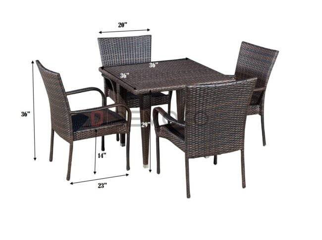 5-Piece Patio Dining Set, 4 Seats + 1 Square Table (Dark Brown) - Image 2
